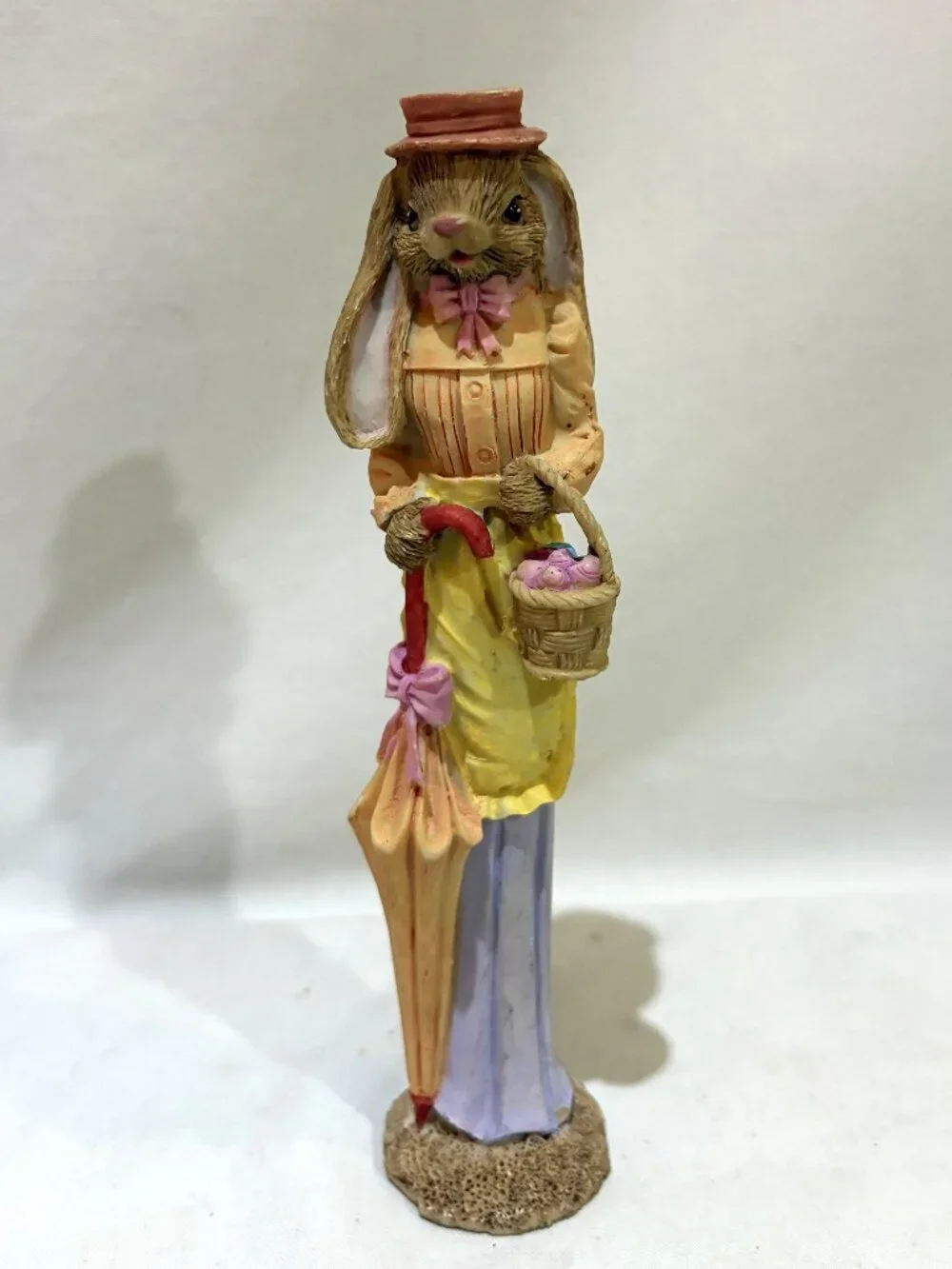 Mrs. Easter Bunny Rabbit with Parasol and Egg Basket Resin Easter Decor